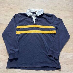 Vintage Old Navy Rugby Polo Navy Yellow Stripe Long Sleeve Mens S